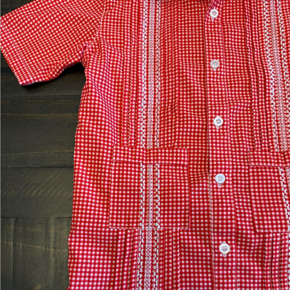 Blue Quail Little Girls Gingham Guayabera Red White Dress 2T - Picture 5 of 15